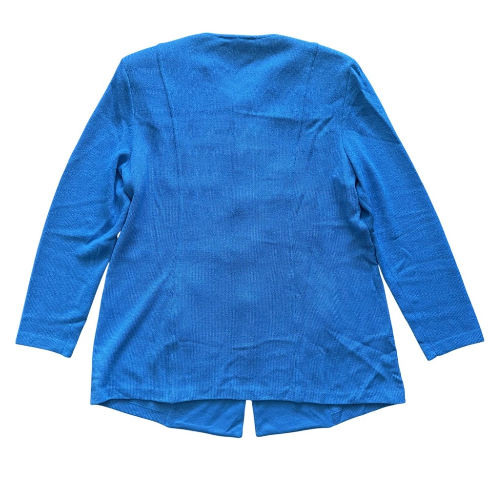 St John Collection Blue Santana Knit Skirt Suit Gold Button Jacket Set Size 14 - Picture 4 of 6